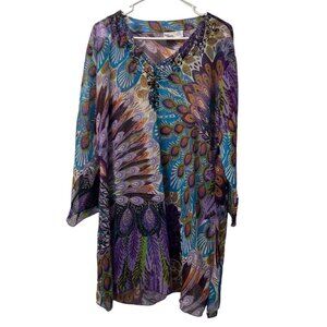 Indian Tropical Fashion Dress Colorful Long Sleeve‎ Peacock Lightweight Size S